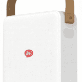 itel Power Go portable power station with white body and tan fashion ribbon handle, featuring 320Wh LiFePO4 battery and 130W output.
