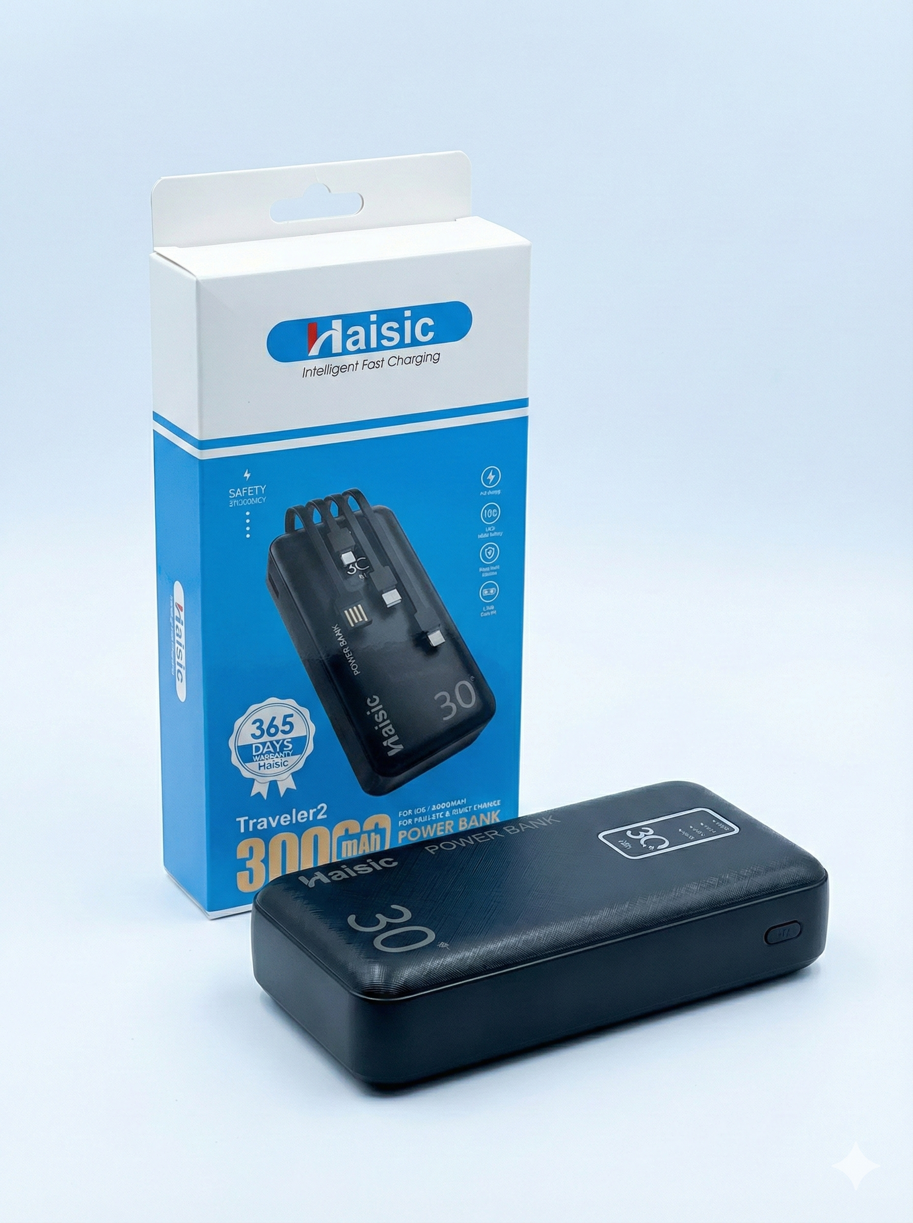 Haisic Traveler 2 – 30,000mAh Super Fast Charging Power Bank with 4 Built-in Cables